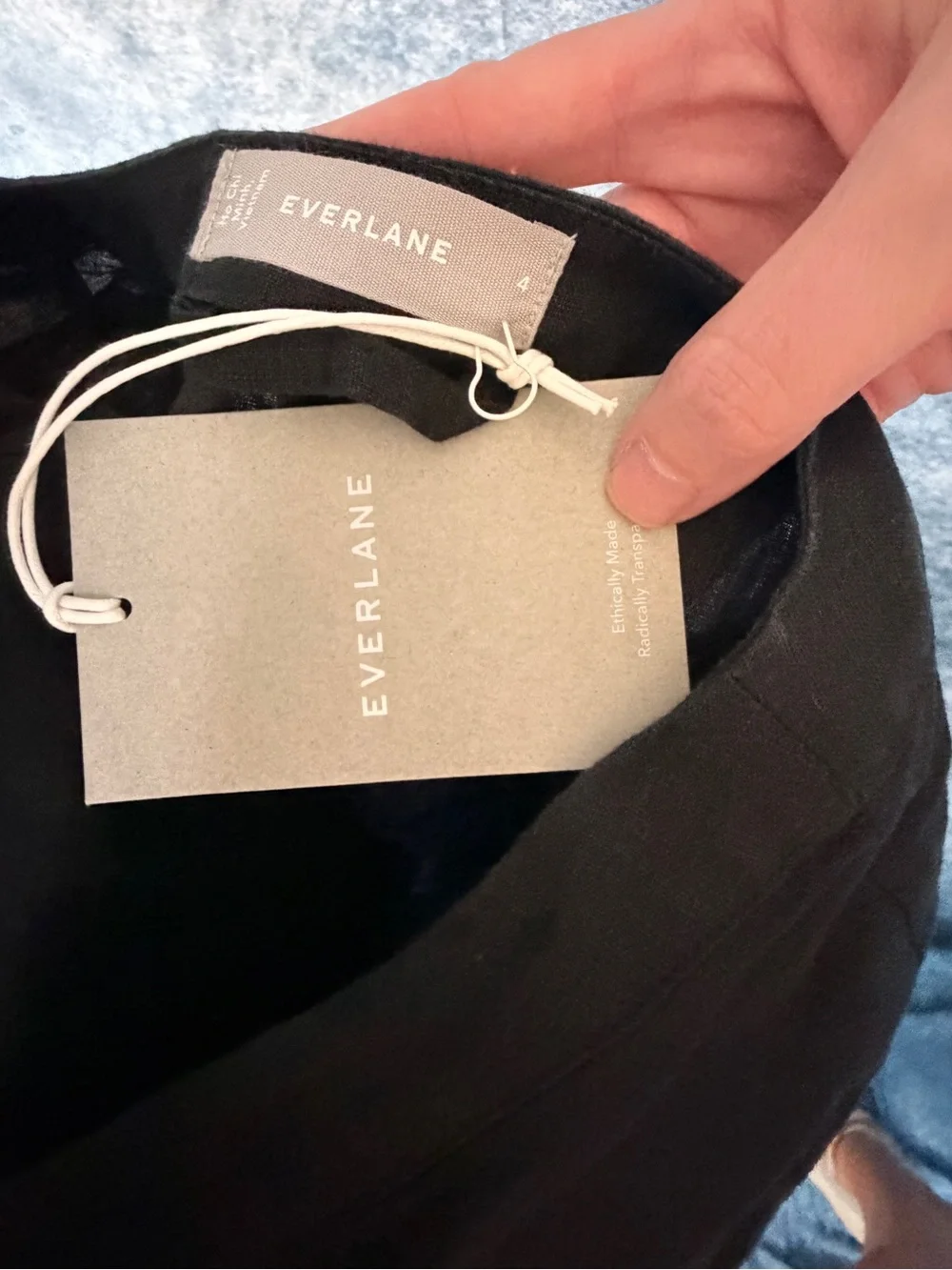 Everlane Women's Black Short-Sleeve Linen Jumpsuit with Tie Waist